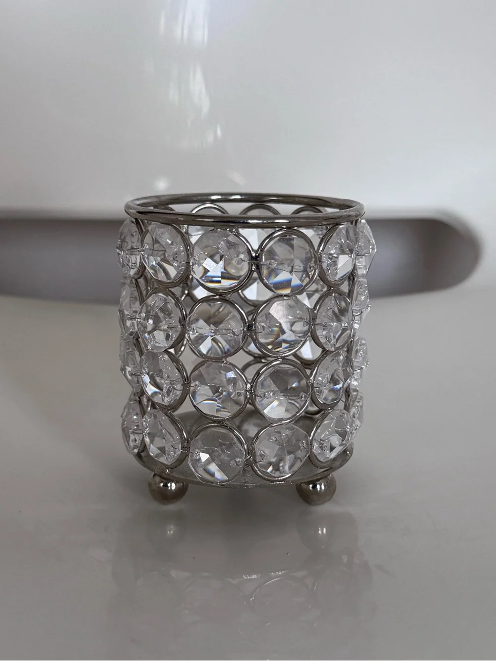 Goodinger Silver Art Silver Plat Crystal Jeweled Votive Candle Holder Glam Decor